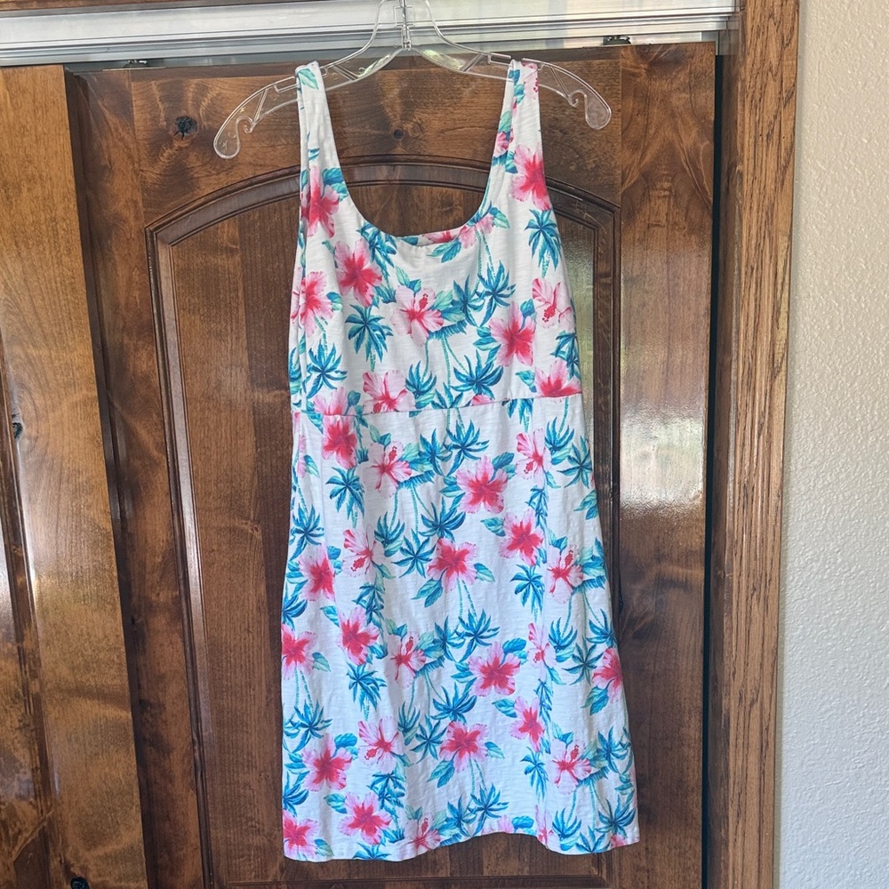 Tommy Bahama White Sundress with Pink Floral & Teal Leaves